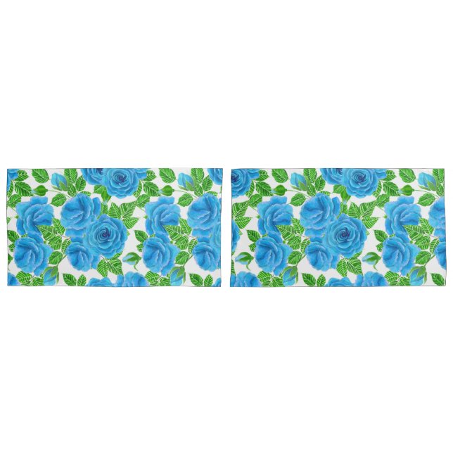 Housse D'oreillers Rose bleu aquarelle motif transparent (devant-Set)
