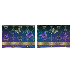 Housse D'oreillers Rose et papillon Purple Blue Pillowcase