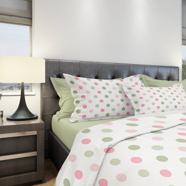 Housse D'oreillers Rose et Vert Sauge Pastel à Points (Pink & Sage Green Pastel Polka Dot Pillow Case)