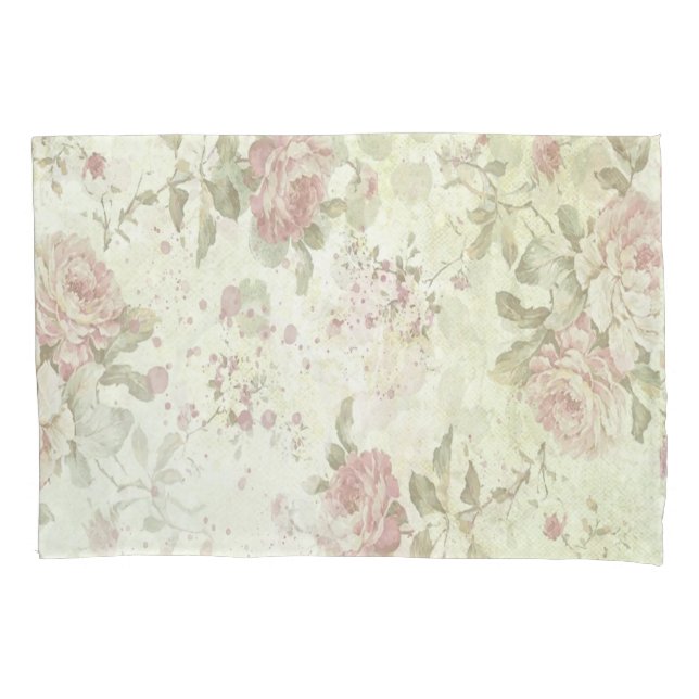Housse D'oreillers Rose Florale Rose Chic Usé (devant)