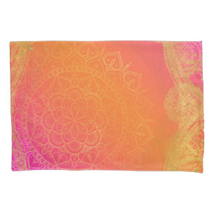 Housse D'oreillers Rose Fuchsia Orange & Or Mandala Glam Indien
