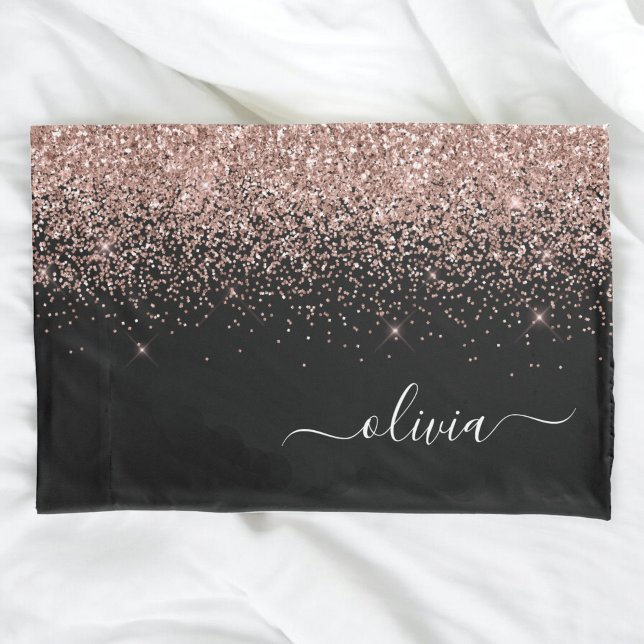 Housse D'oreillers Rose Gold Blush Pink Parties scintillant Script Mo (Créateur téléchargé)