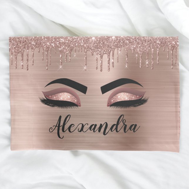 Housse D'oreillers Rose Gold Glitter Sparkle Eyelashes Monogram (Créateur téléchargé)