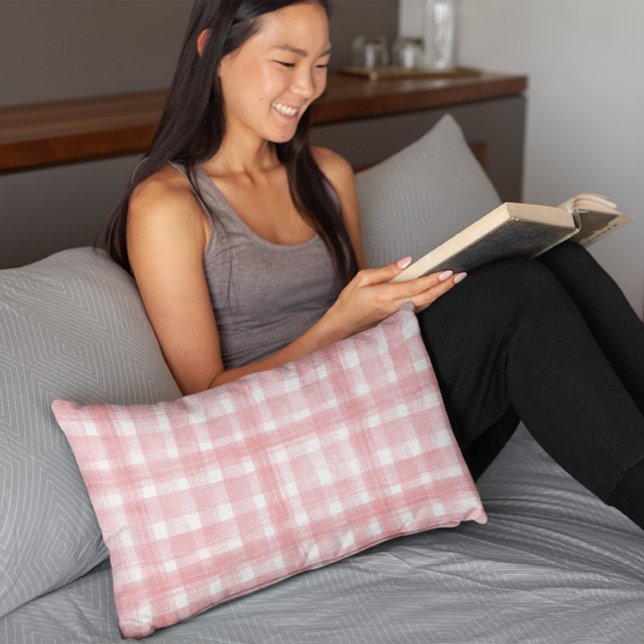 Housse D'oreillers Rose n Blanc Aquarelle En vichy À damiers Motif (Créateur téléchargé)