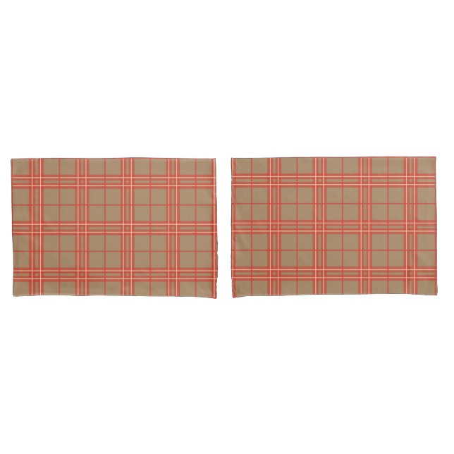 Housse D'oreillers Rose, Pêche et Brown Plaid (devant-Set)