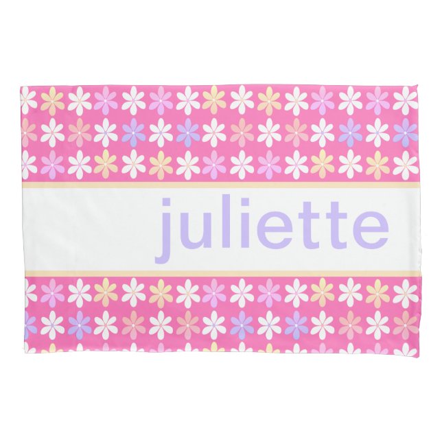 HOUSSE D'OREILLERS ROSE PURPLE JAUNE BLANC MOTIF DE PETITES FLEURS (devant)
