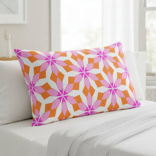 Housse D'oreillers Rose Violet et Orange Floral Géométrique