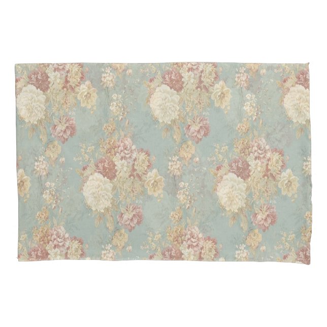 Housse D'oreillers Roses blanches et roses saumon sur fond bleu  (devant)