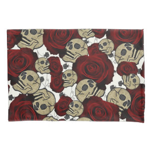 Housse D'oreillers Roses et crânes rouges Noir Floral Blanc gothique