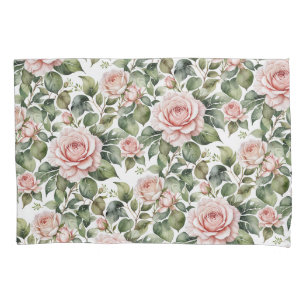 Housse D'oreillers Roses roses et Feuilles d'âge classiques