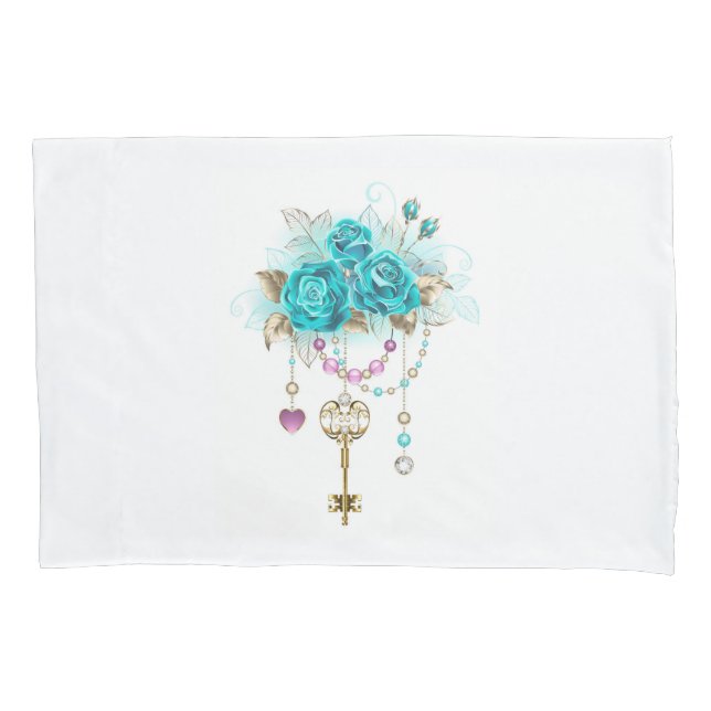 Housse D'oreillers Roses turquoise avec touches (devant-gauche)