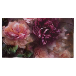 Housse D'oreillers Roses Vintages Bourgogne Peints Dans Un Style Néer