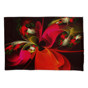 Housse D'oreillers Rouge Vert Floral Moderne Art Abstrait Motif #02