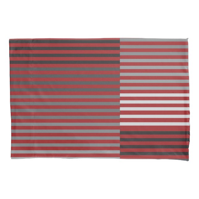 Housse D'oreillers Rouges, Gris, Noirs, Rayures Blanches (devant)