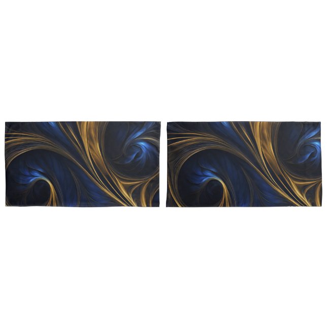 Housse D'oreillers Royal Blue Gold Abstrait Swirl (devant-Set)