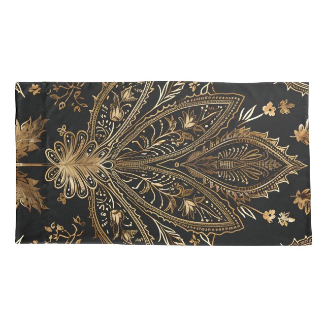 Housse D'oreillers Royal Indian Luxury Black & Gold (Dos)