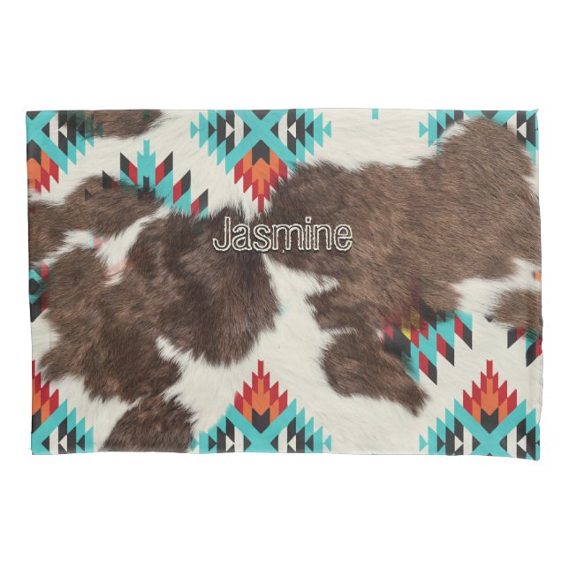 Housse D'oreillers Rustique Sud-Ouest Cowhide Turquoise (devant)