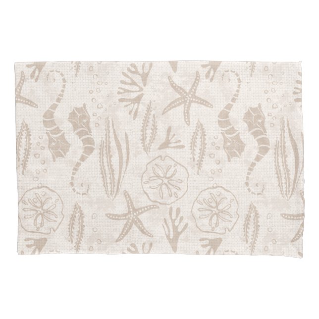 Housse D'oreillers Sable Côtier Beige À Main Tiré À La Main (devant)