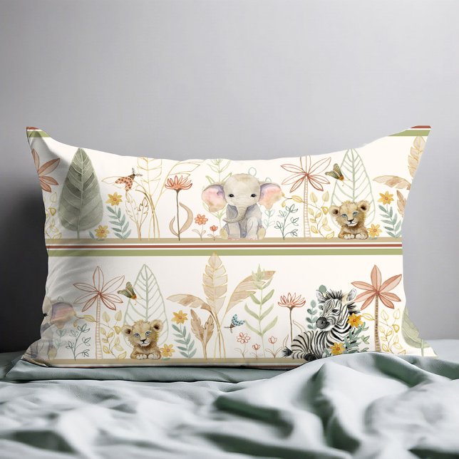 Housse D'oreillers Safari Zebra Elephant Lion Jungle Foliage bébé gar (Créateur téléchargé)