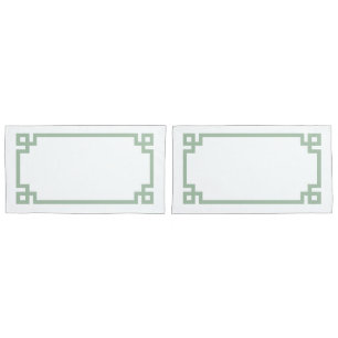 Housse D'oreillers Sage Vert Clé grecque Bordure King Taille
