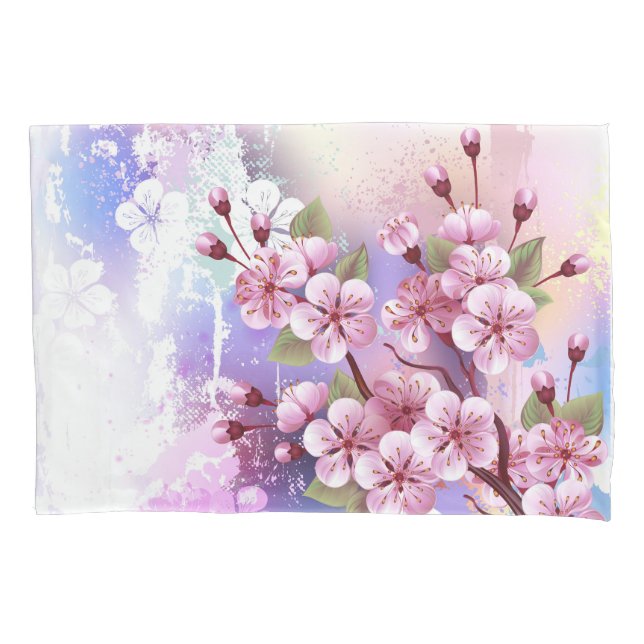 Housse D'oreillers Sakura rose sur la peinture Arrière - plan (devant)