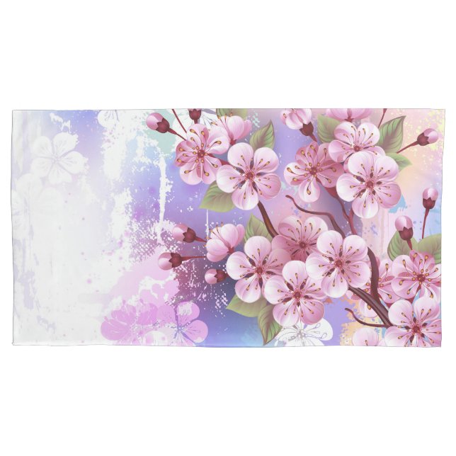 Housse D'oreillers Sakura rose sur la peinture Arrière - plan (devant)