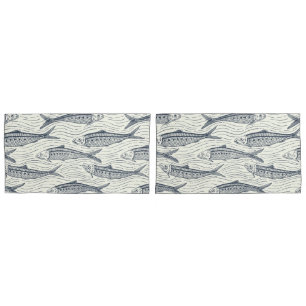 Housse D'oreillers Sardines en mouvement en bleu marine et ivoire