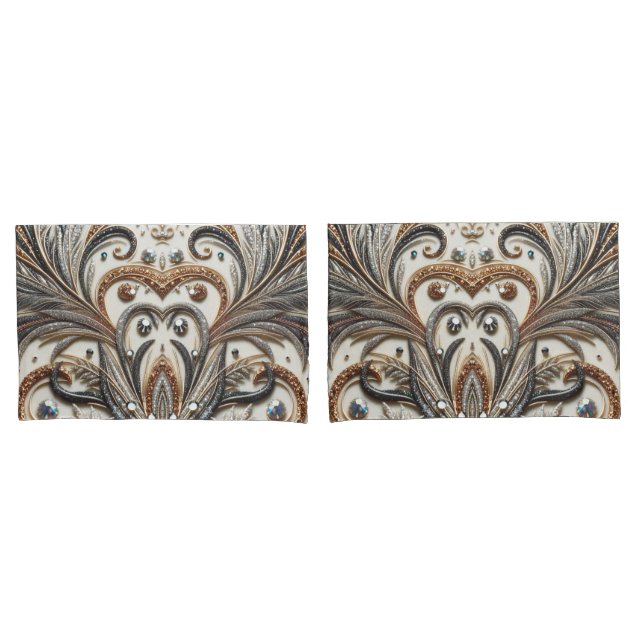 Housse D'oreillers Schéma floral brillant avec pierre de gemme (devant-Set)