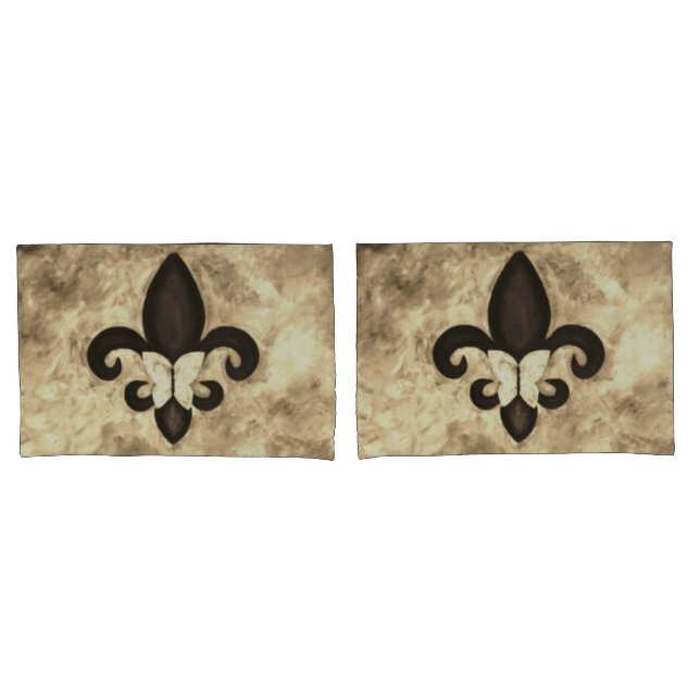 Housse D'oreillers Sepia Butterfleur | Tan Butterfly on Fleur de Lis (devant-Set)