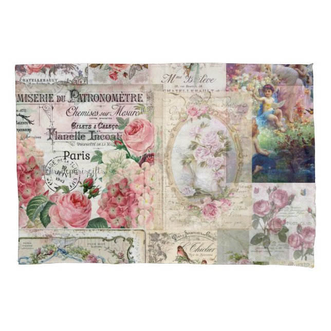 Housse D'oreillers Shabby chic collage,country victorian,decoupage, b (devant)