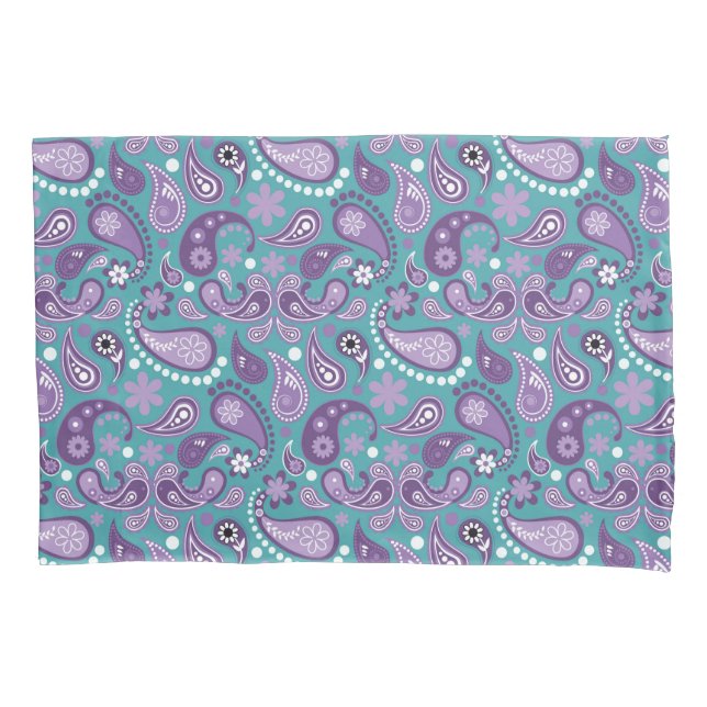 Housse D'oreillers Shabby Chic Purple et bleu Motif Paisley (devant)