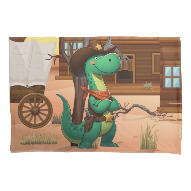Housse D'oreillers Shérif de dinosaure mignon/cowboy (devant)