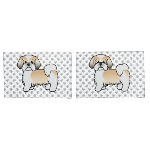 Housse D'oreillers Shih Tzu doré et blanc Chien de dessin animé migno