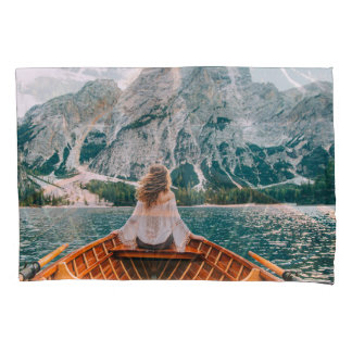 Housse D'oreillers Silhouette Femme Lac Alpin Nature