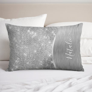 Housse D'oreillers Silver Glitter Glam Bling Personalized