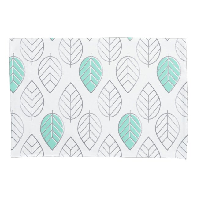 Housse D'oreillers Silver & Turquoise Design chic & moderne feuille (devant)