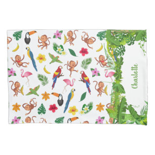 Housse D'oreillers Singes mignons et bananes en Motif de la jungle