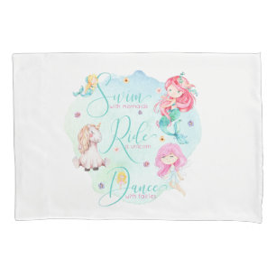 Housse D'oreillers Sirènes mignonnes d'aquarelle, licorne, fées