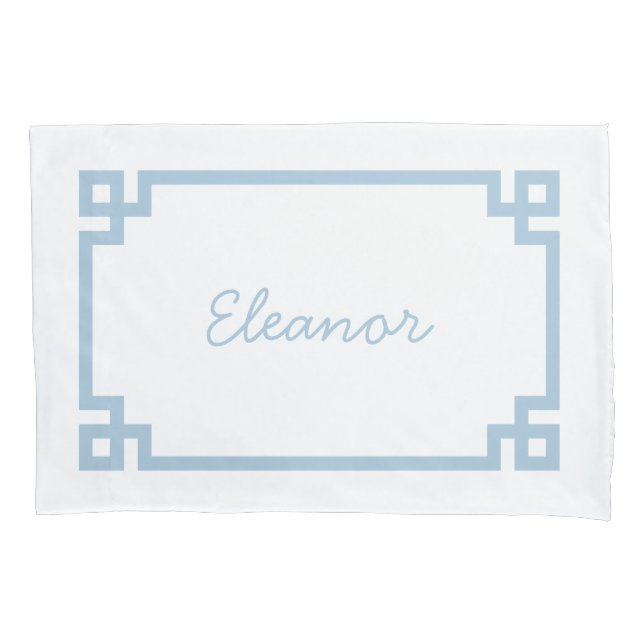 Housse D'oreillers Sky Blue Greek Key Monogram Standard Pillow Case (devant)