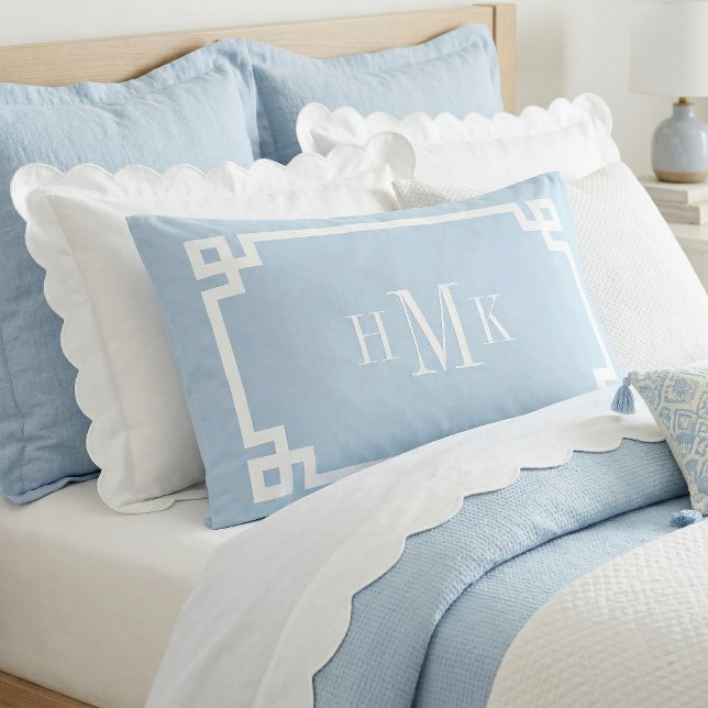 Housse D'oreillers Sky Blue Greek Key Monogram Standard Pillow Case (Créateur téléchargé)