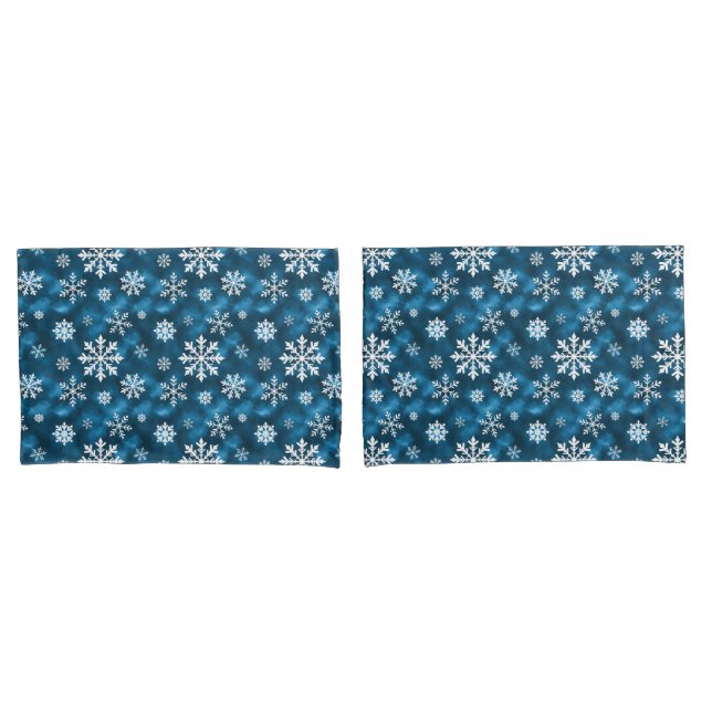 Housse D'oreillers Snowflake Pattern On Wintery Blue Background (devant-Set)