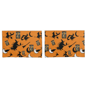 Housse D'oreillers sorcière assistant chatte lune bloomstick