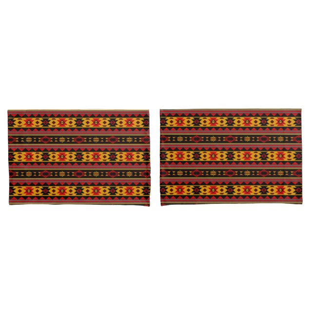 Housse D'oreillers Southwest Design Red Black Gold Tribal Motif (devant-Set)