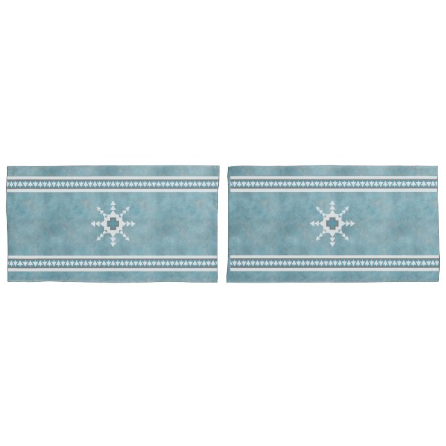 Housse D'oreillers Southwest Winter Snowflakes & Pine Trees Bleu (devant-Set)