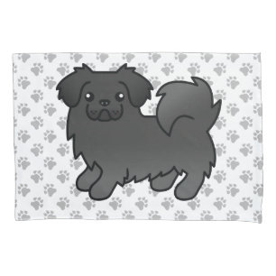 Housse D'oreillers Spaniel Tibétain Noir Chien de Dessin Animé Mignon