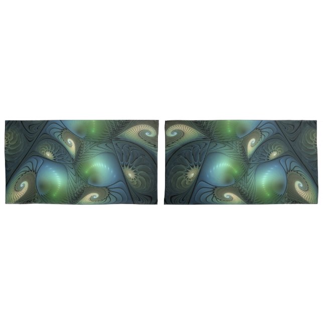 Housse D'oreillers Spirales Turquoise Beige Vert Abstrait Fractal Art (devant-Set)