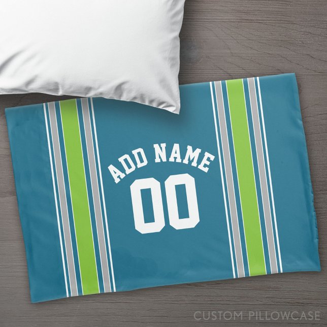 Housse D'oreillers Sports Jersey Turquoise et Green Stripes Nom Numér (Custom Pillowcase)