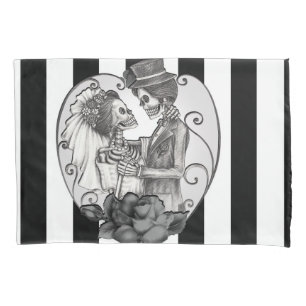 Housse D'oreillers Squelette rayé Love Couple Mariage Danse