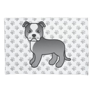 Housse D'oreillers Staffie bleu et blanc Chien de dessin animé mignon
