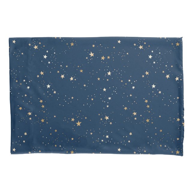 Housse D'oreillers Star d'or sur le Motif de nuit bleu (devant-gauche)